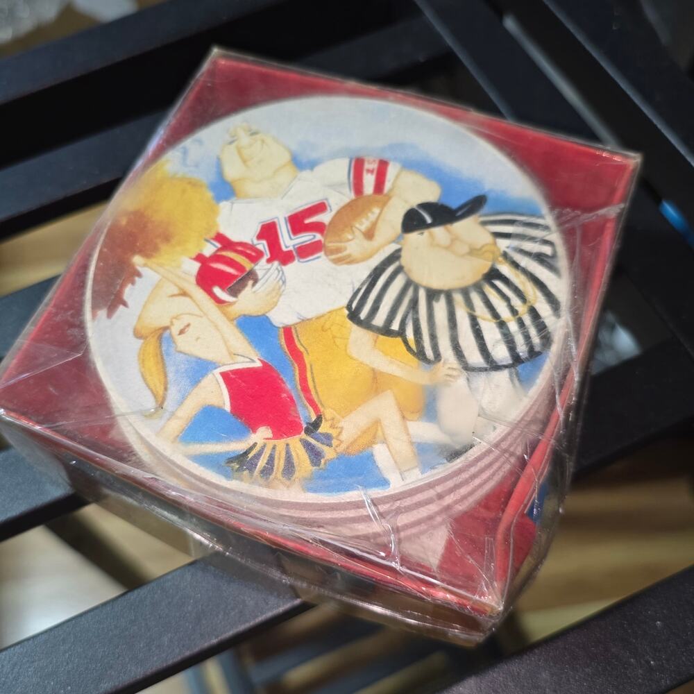 TERRY FLICKINGER GO TEAM SET OF 4 CERAMIC COASTER SET